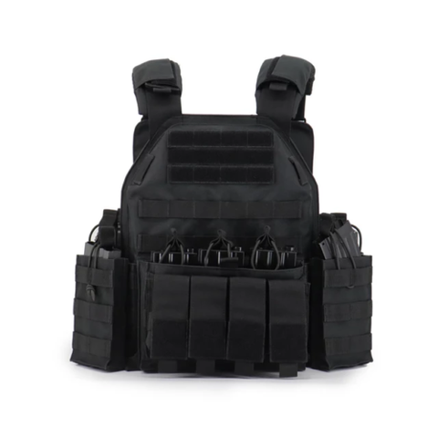 Deluxe Heavy Duty Plate Carrier with Ammo Pouches - Black